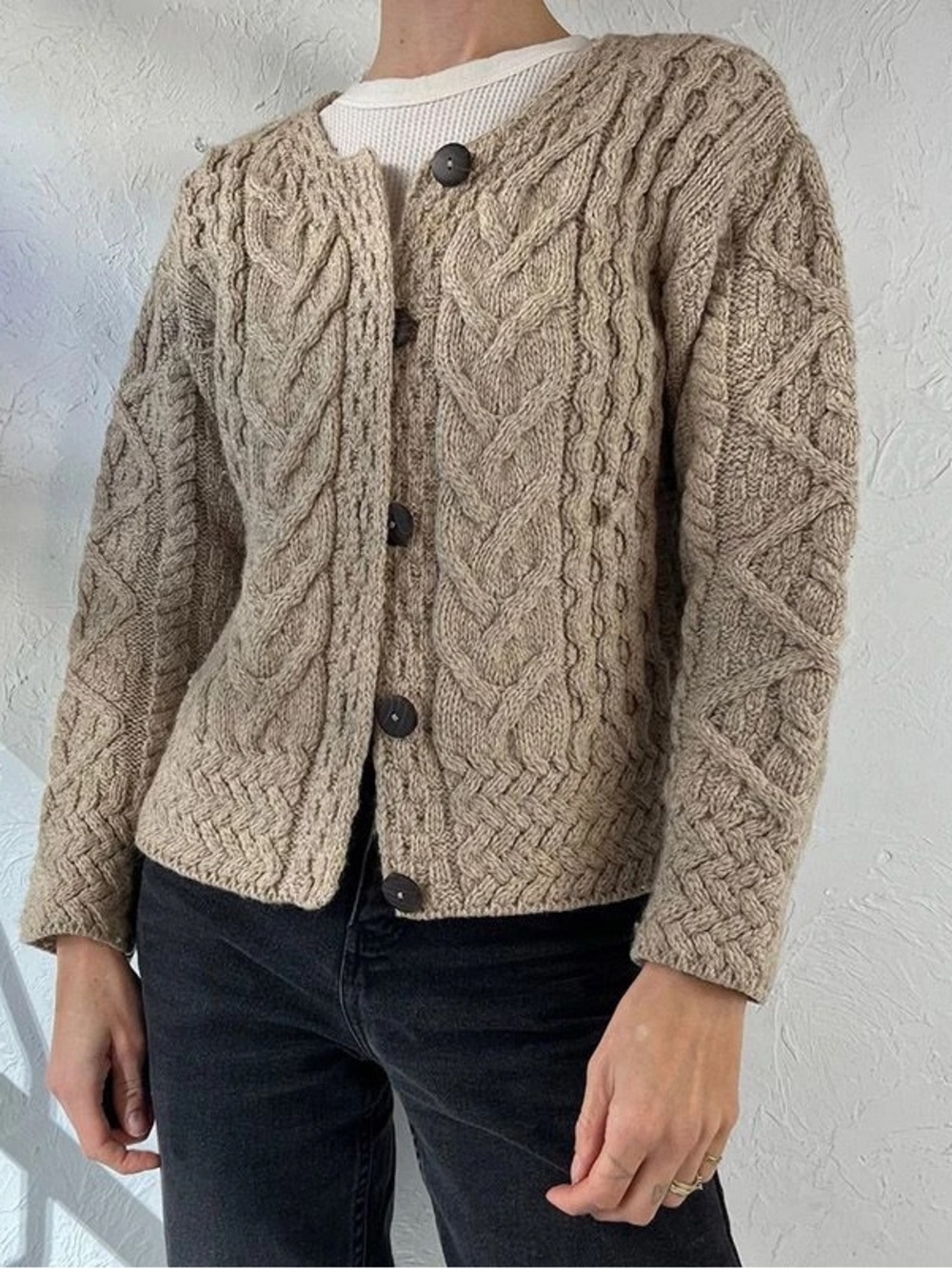 Carraig Donn Merino Wool Aran Cable Knit Cardigan Women’s Size Small